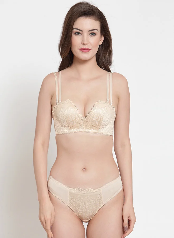 ليس اند مي  Laceandme Women Cream-Coloured Lace Lingerie Set 4276